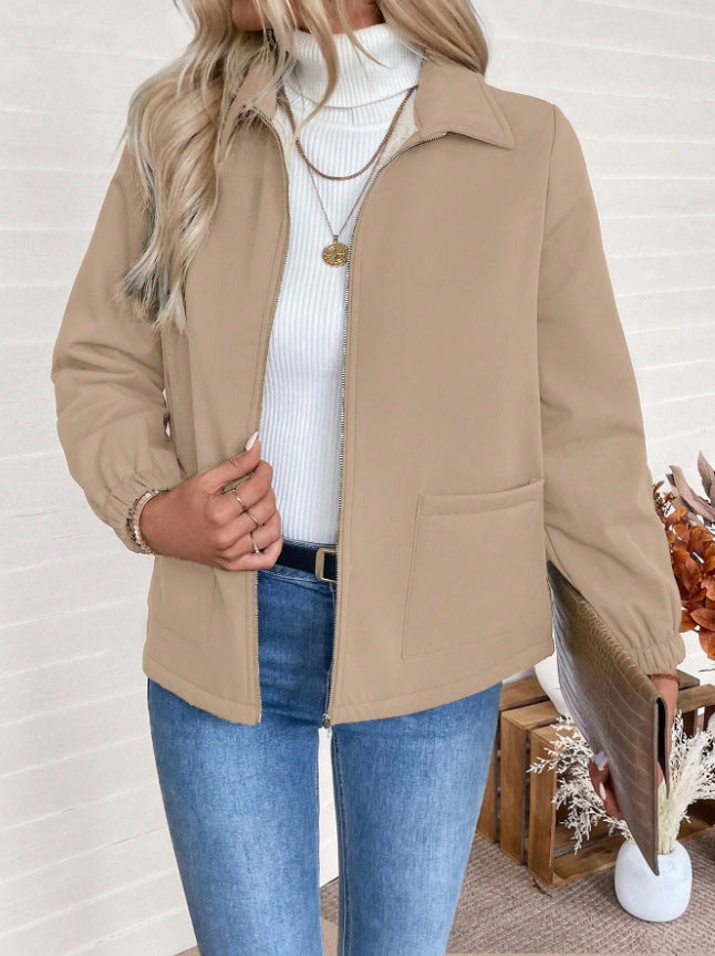 Casual zip-up jacket for women with practical side pockets and elastic cuffs Lune London