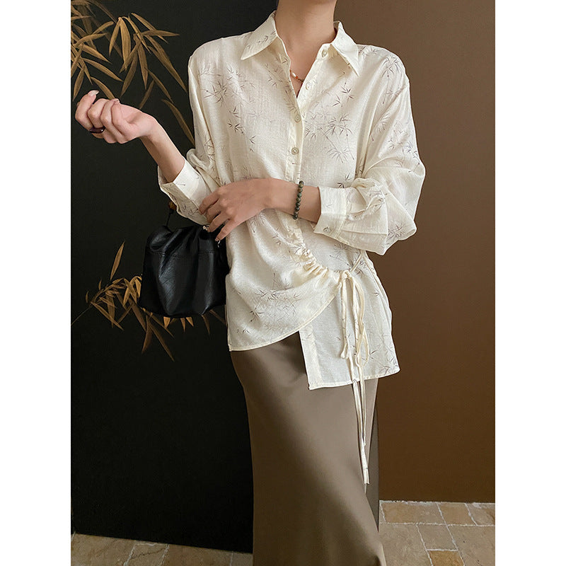 Ladies Elegant Blouse Shirt with Wrap Design and Floral Pattern Chic & Stil