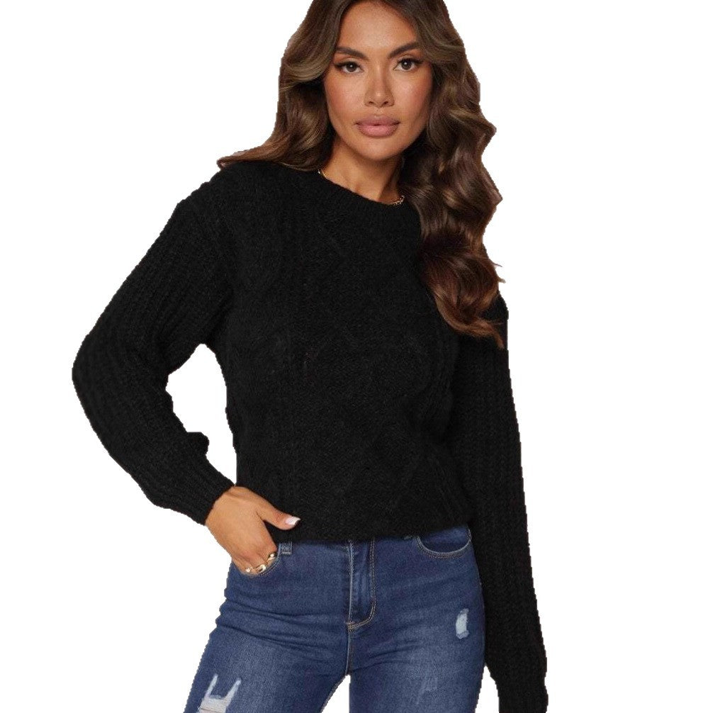 Pull en tricot épais pour femme avec design romantique en câble et manches larges Chic & Stil