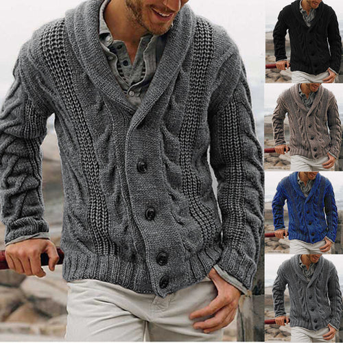 Men's knitted jacket with a modern braid pattern and a high collar Lune London