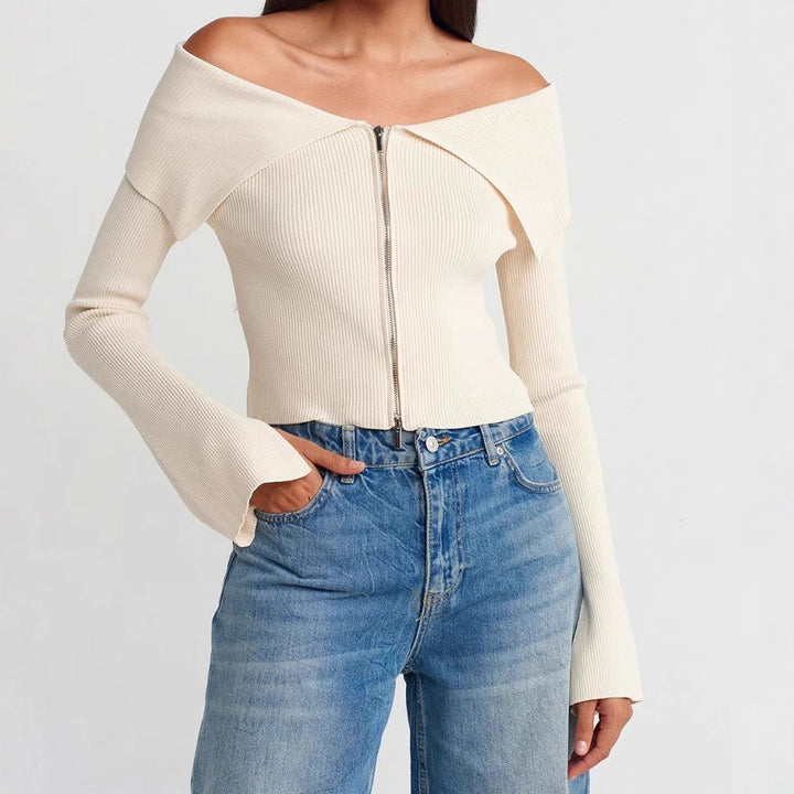 Women's cropped top with wide neckline and zipper Lune London