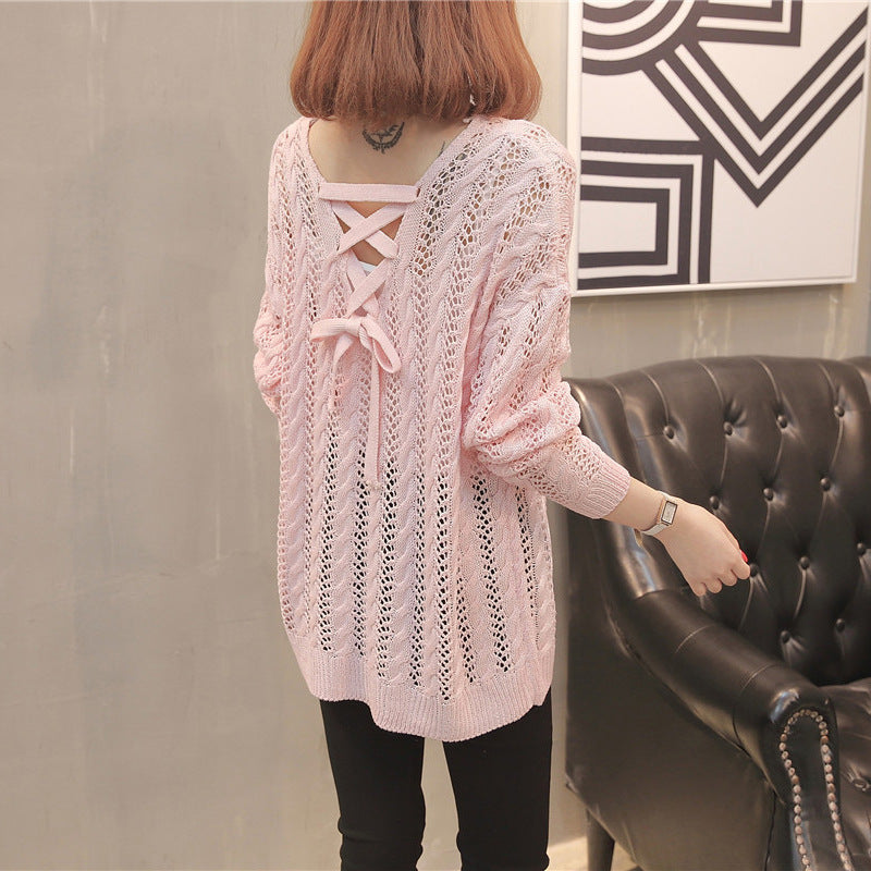 Knit sweater for women with off-shoulder design and laces at the back Lune London