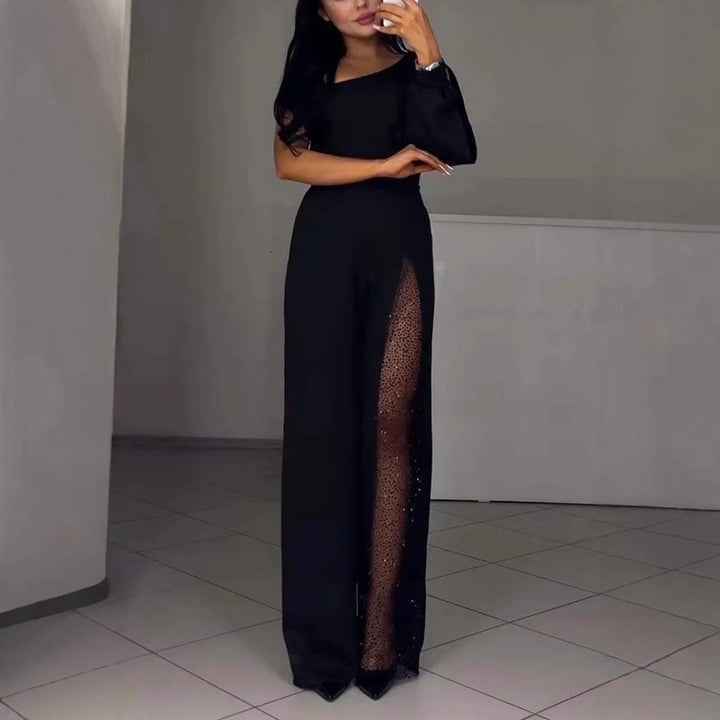 Women Elegant Jumpsuit with Transparent Inserts and Sequins Lune London