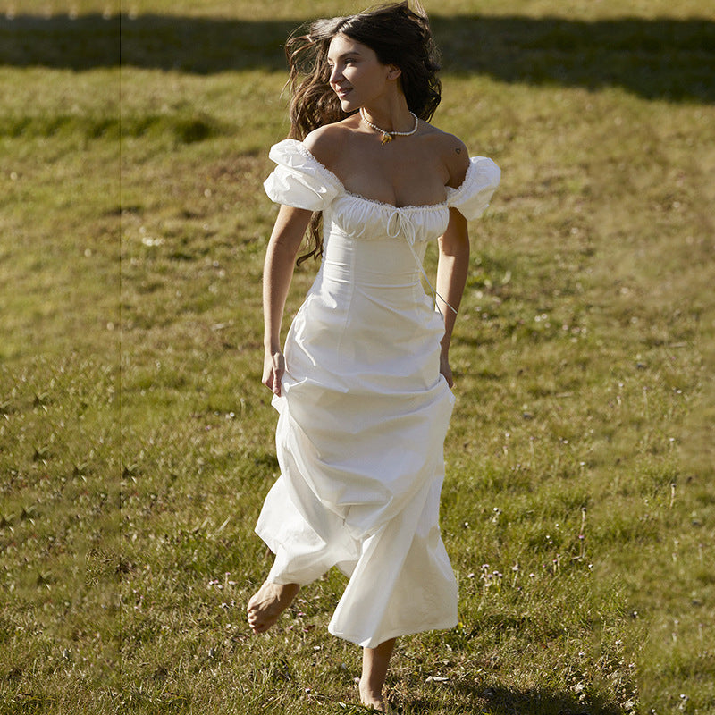 Women's Maxi Dress with Puff Sleeves and Romantic Ruffle Detail Lune London