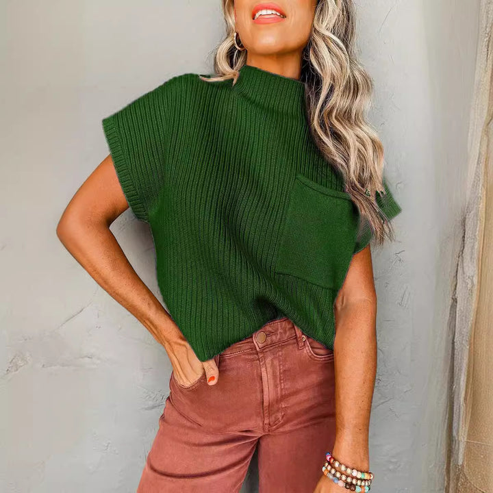 Women's casual short-sleeve sweater with high collar and patch pocket Lune London