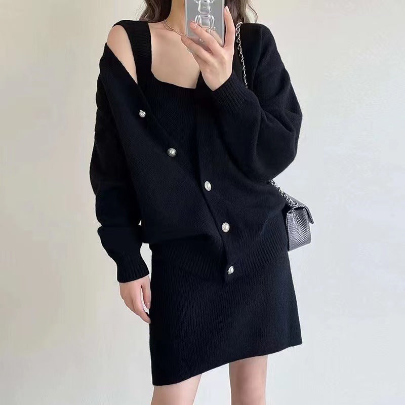 Robe tricotée pour femme au design minimaliste avec cardigan amovible Chic & Stil