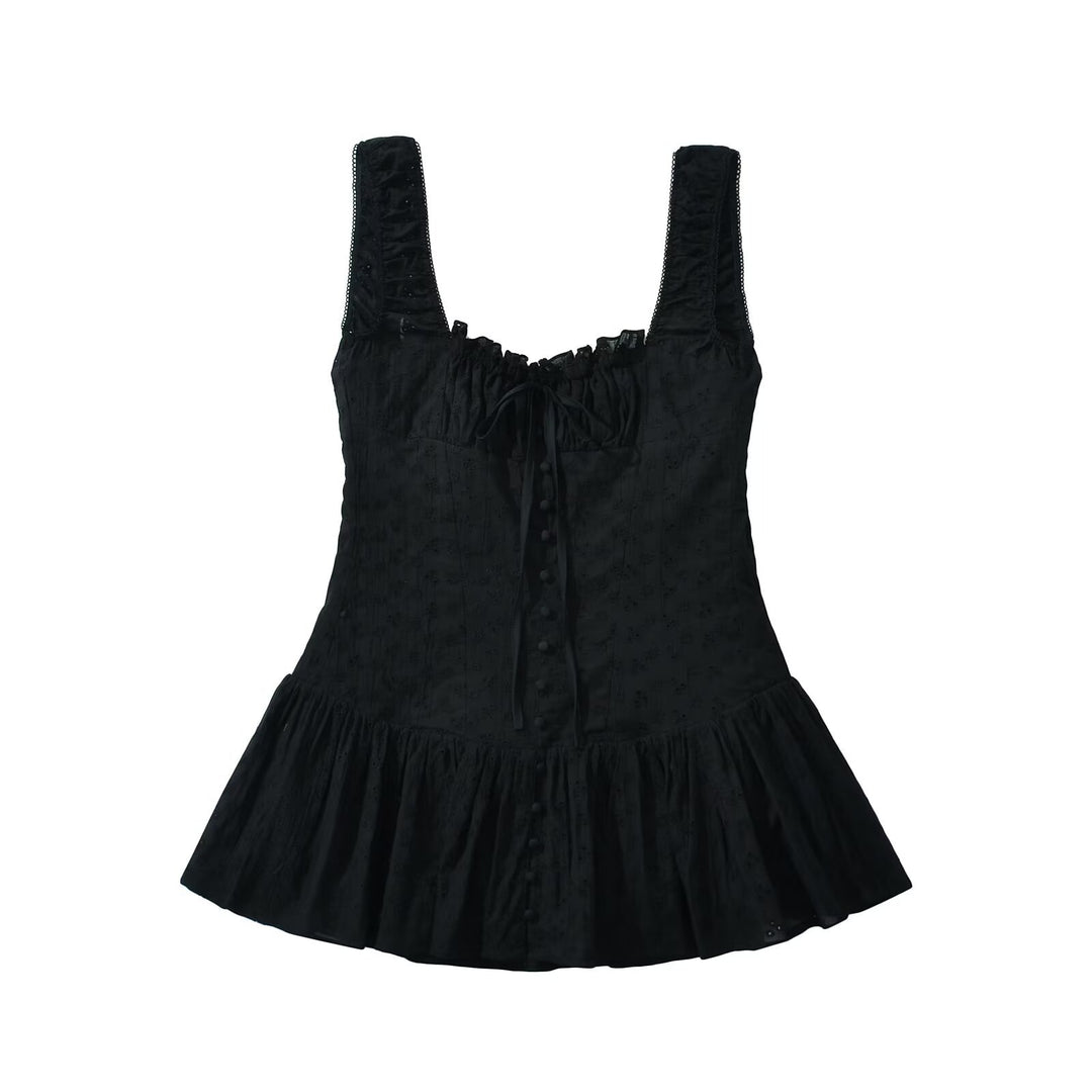 Casual ruffled blouse for women with delicate embroidery Lune London