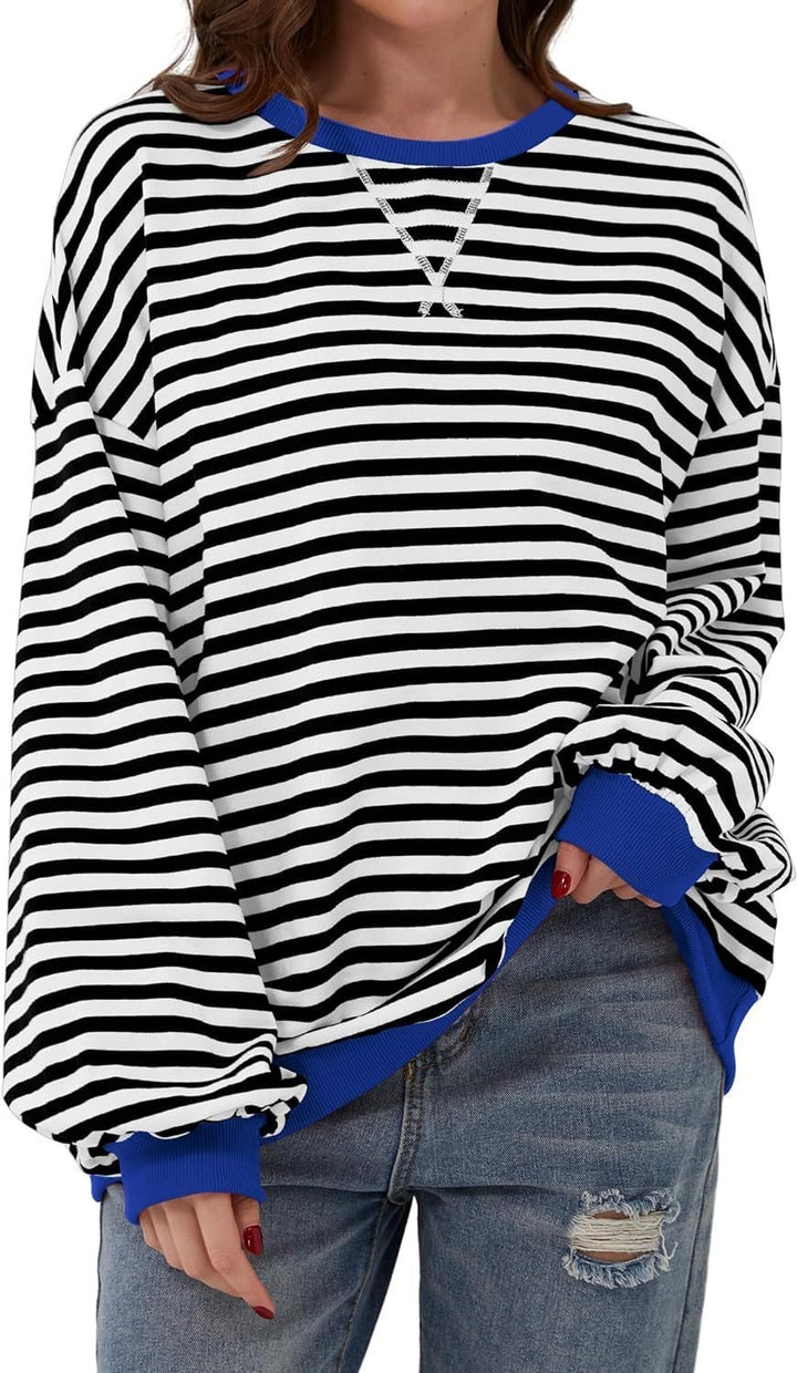 Casual striped sweater for women with flared sleeves and contrasting edges Lune London