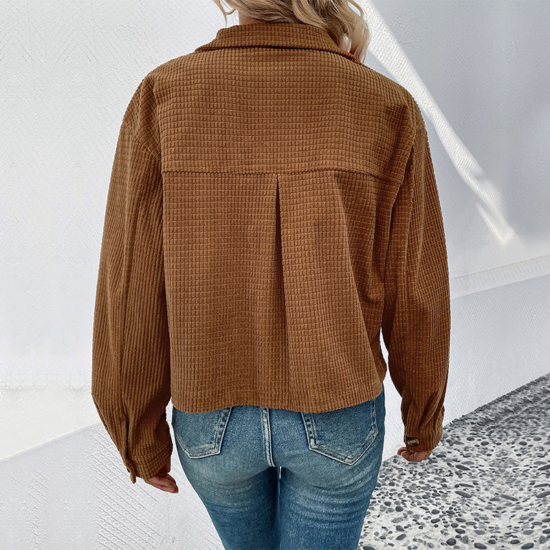Ladies Khaki Corduroy Jacket with Pockets and Button Closure Lune London