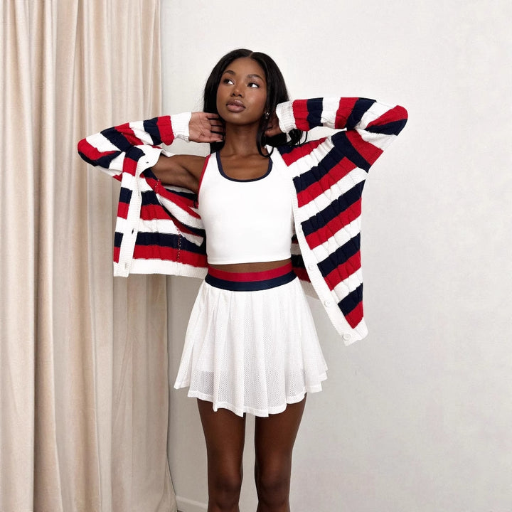 Casual knit jacket for women with modern colorful stripes and a comfortable fit Lune London