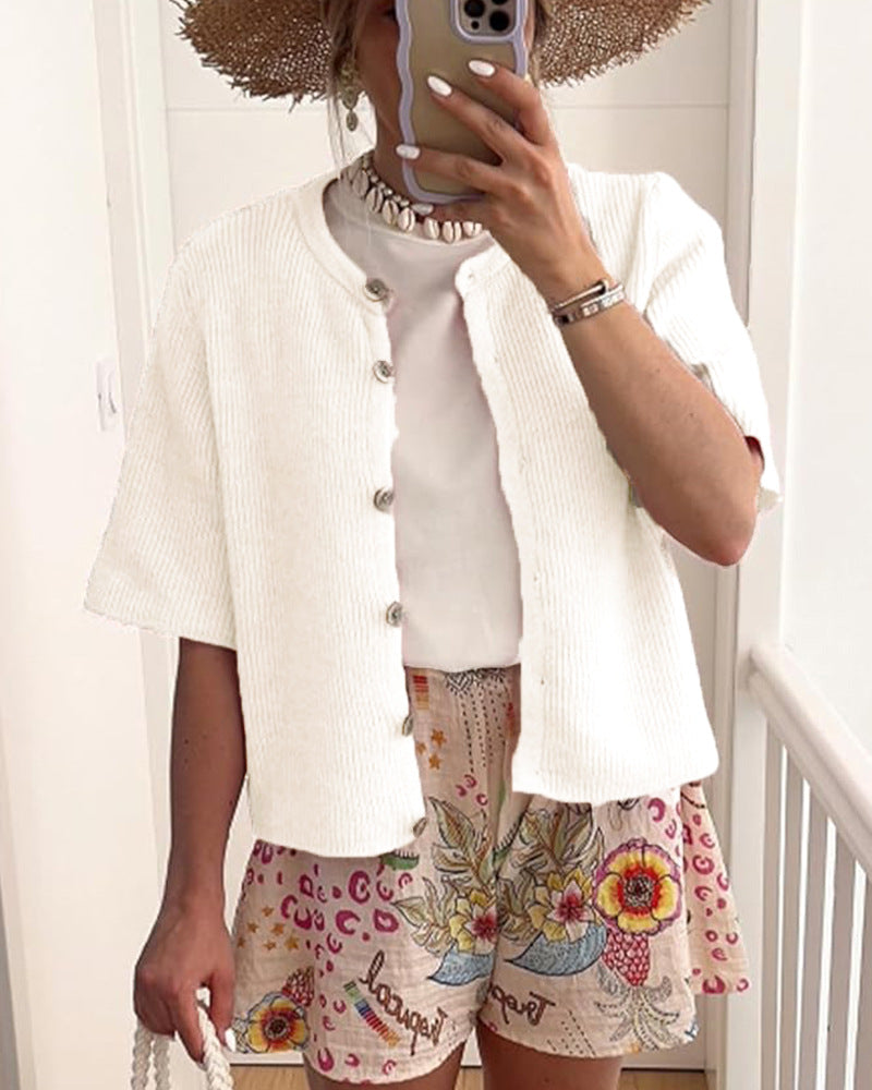 Ladies lightweight vest with short sleeves and decorative buttons Lune London