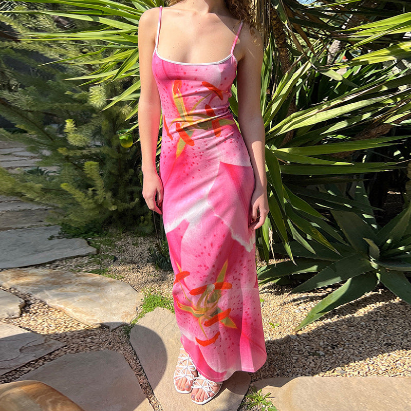 Ladies floral pattern maxi dress with spaghetti straps Lune London