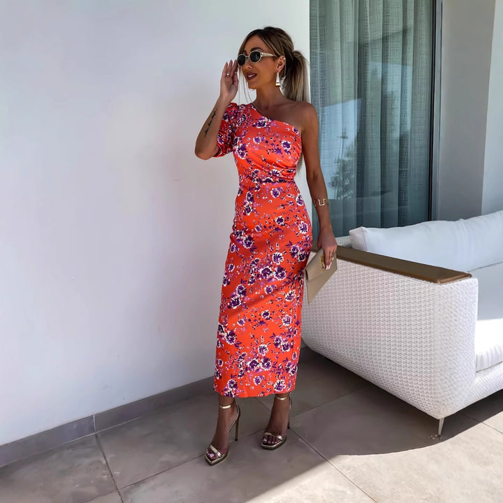 Ladies flowers dress slim shoulder single Lune London