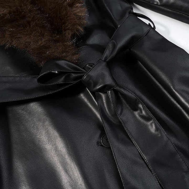 Manteau élégant pour femme en cuir synthétique avec col en fausse fourrure amovible Chic & Stil