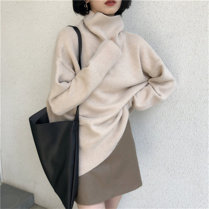 Women Oversized High Neck Sweater with Puffed Sleeves Lune London