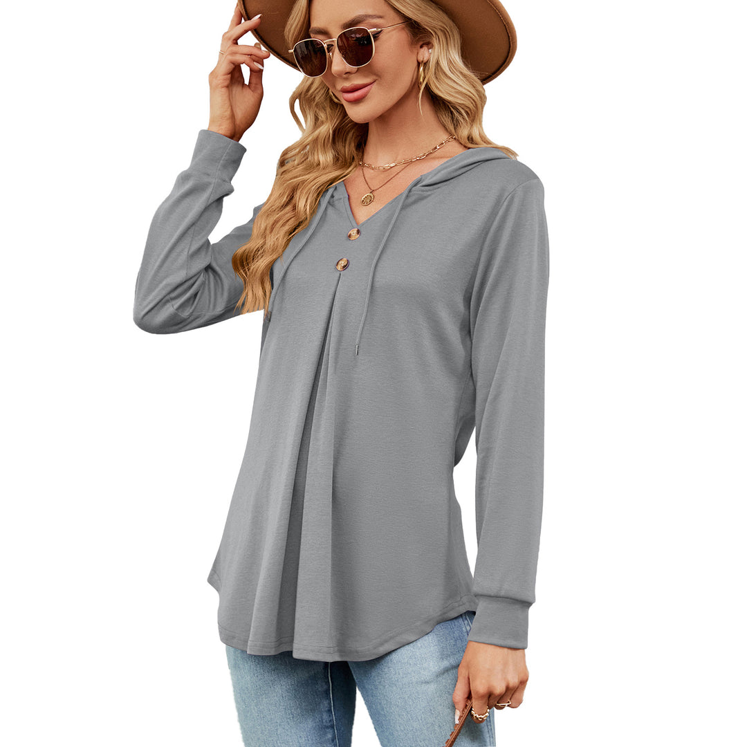 Ladies Viscose Hoodie with button placket and asymmetrical hem Lune London