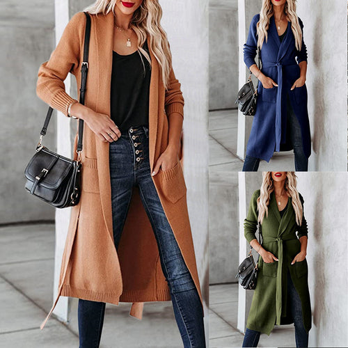 Women's open design knitted cardigan with practical pockets Lune London
