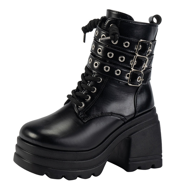 Chunky boots for women with decorative straps and a sturdy profile Lune London