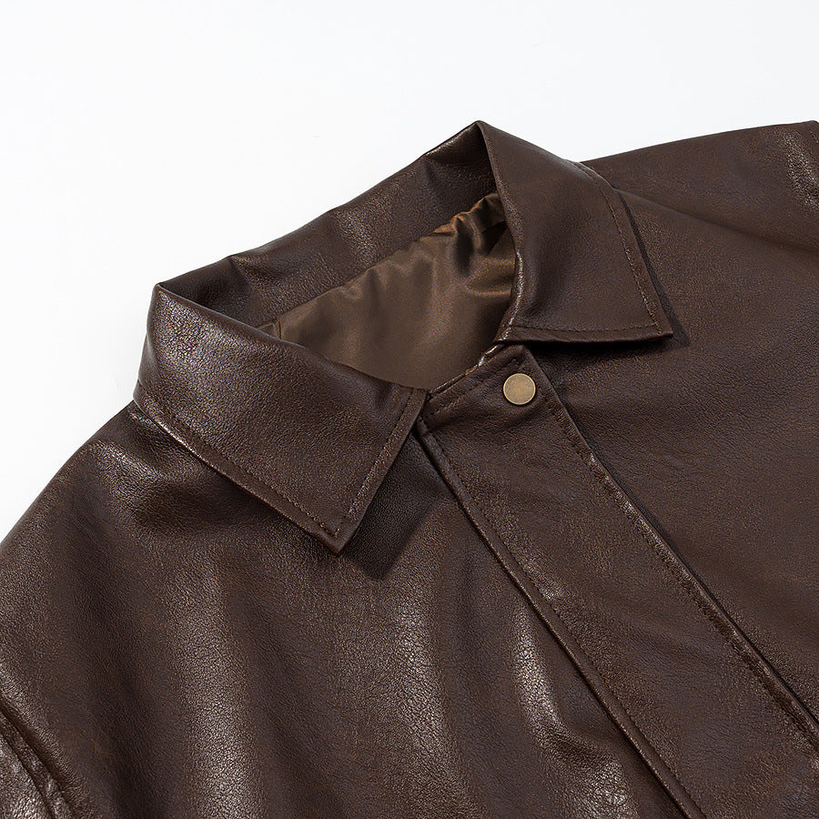 Faux leather jacket for women with flap pockets and high collar Lune London