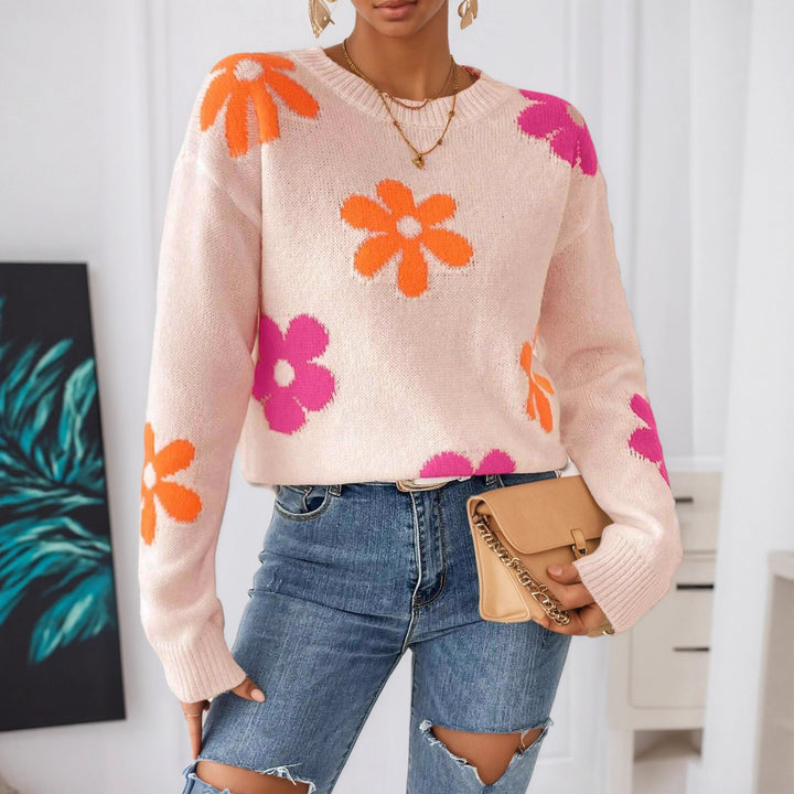 Women's sweater with floral design and round neckline Lune London