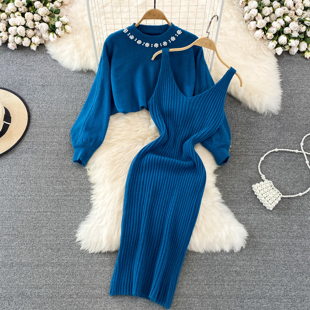 Knitted dress for women with modern V-neck and casual short sweater Lune London