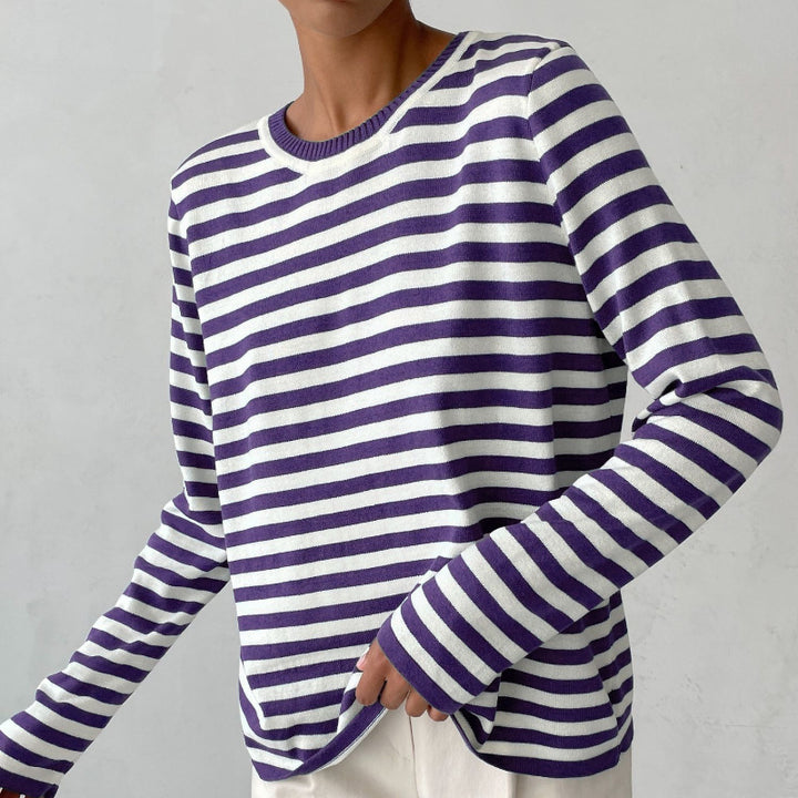 Women long sleeve striped sweater with round neck and loose fit Lune London