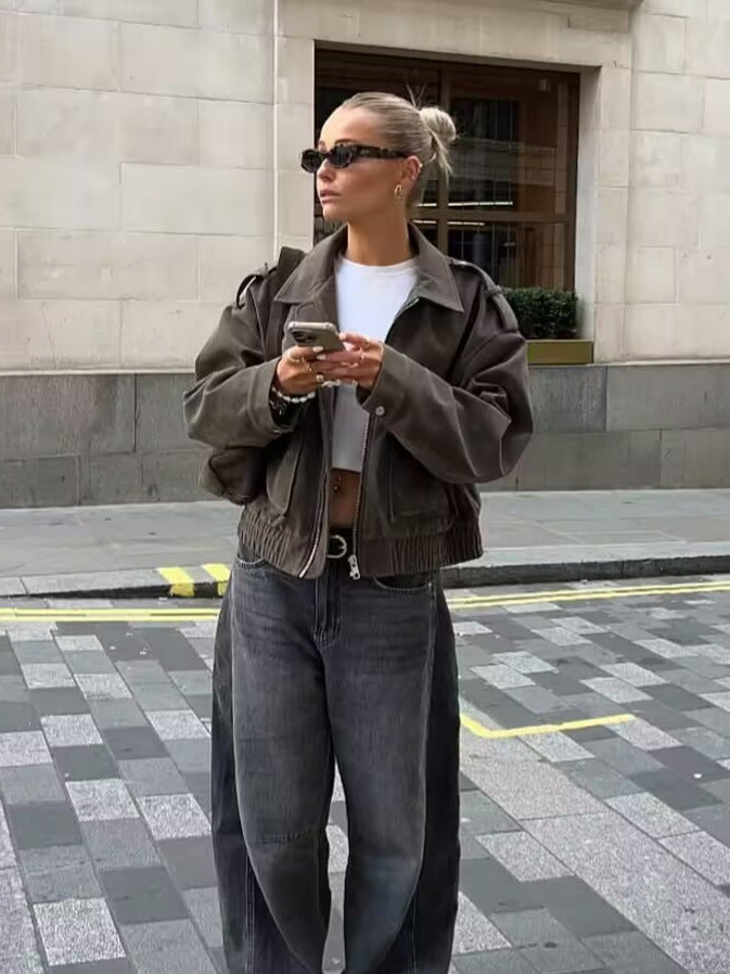 Ladies Oversized Fashion Jacket with Practical Flap Pockets Lune London
