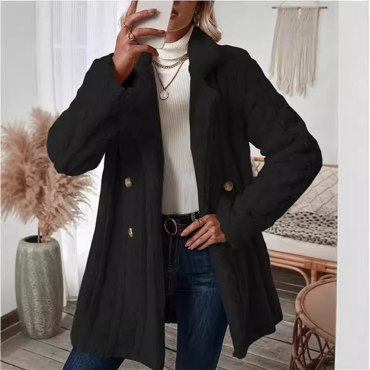 Ladies Long Cozy Coat with Moon London Button Design