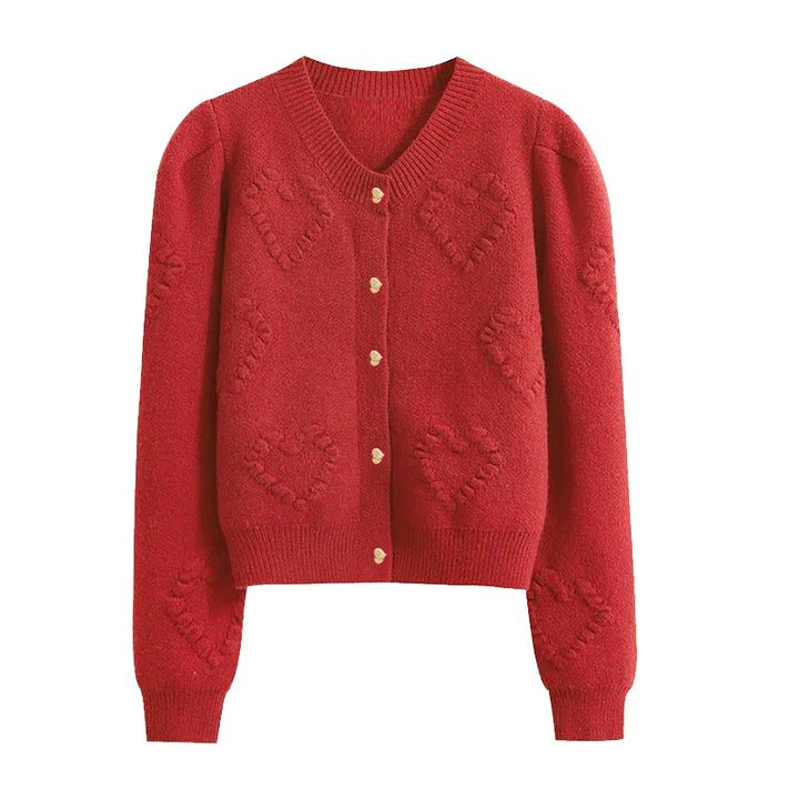 Women's knitted jacket with heart-shaped details and press studs Lune London