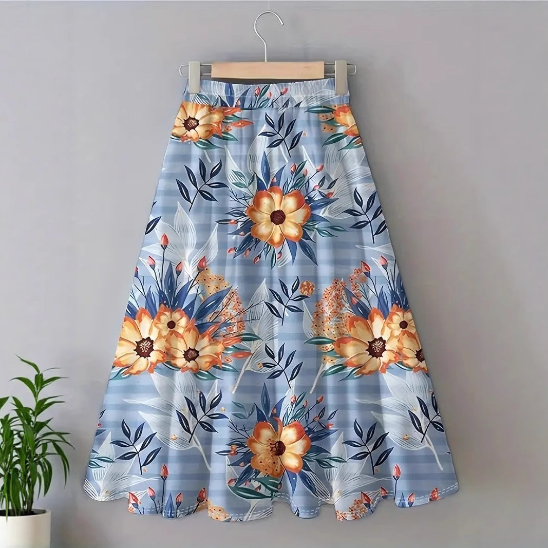 Floral maxi skirt for women with elastic waist and fluid fit Chic and Style