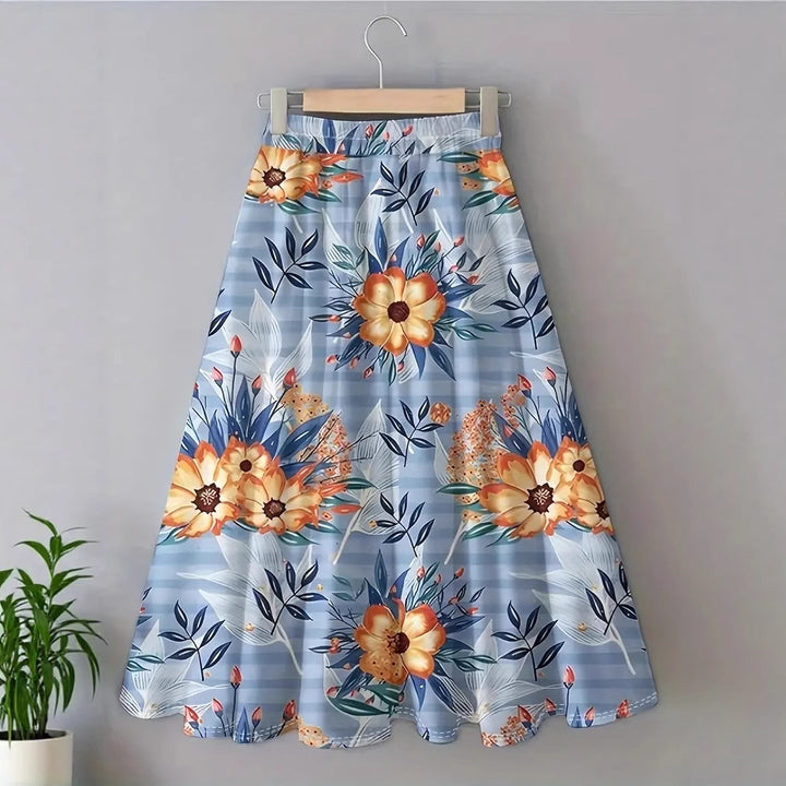 Floral maxi skirt for women with elastic waist and fluid fit Chic and Style