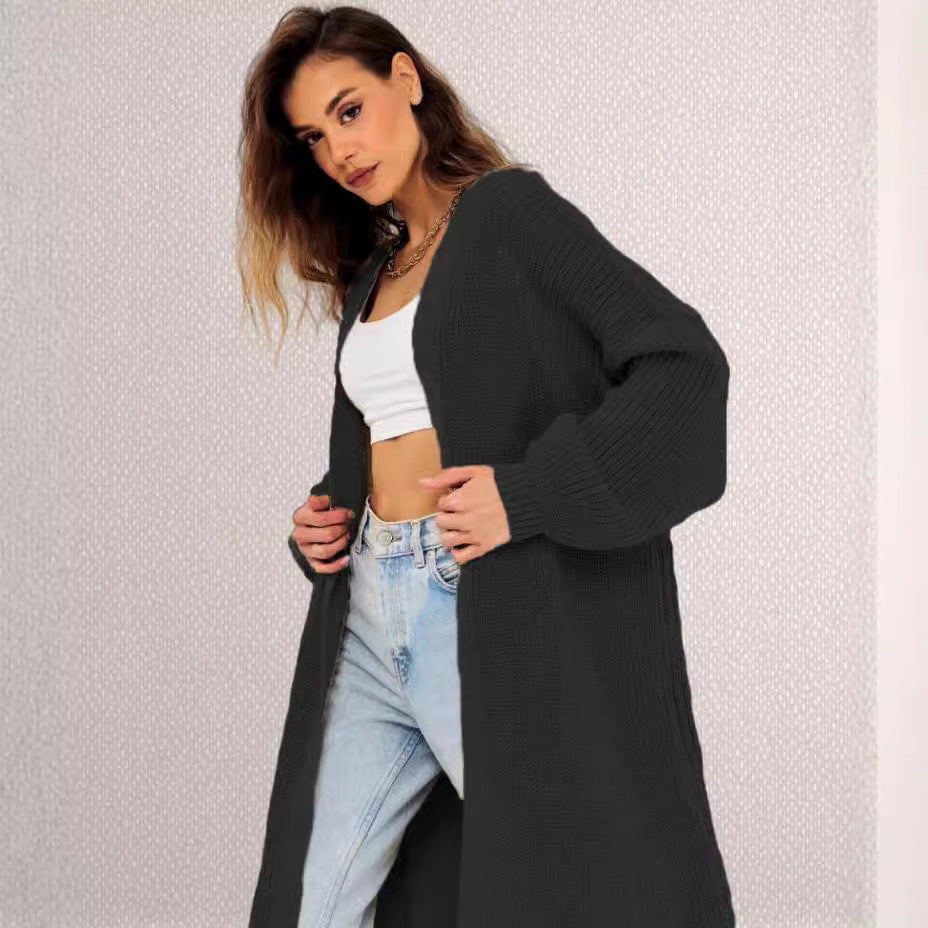 Ladies Long knitted cardigan with relaxed fit and textured structure Lune London