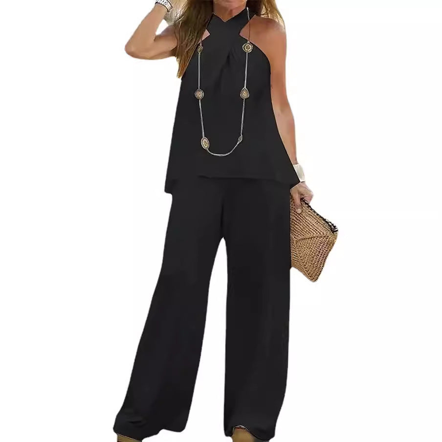 Ladies Elegant set with fluid top and wide leg pants Lune London