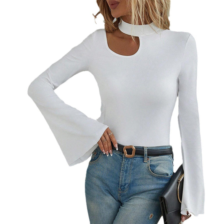Chemise pour femmes à manches longues avec col montant à la mode et élégantes manches évasées Chic & Stil