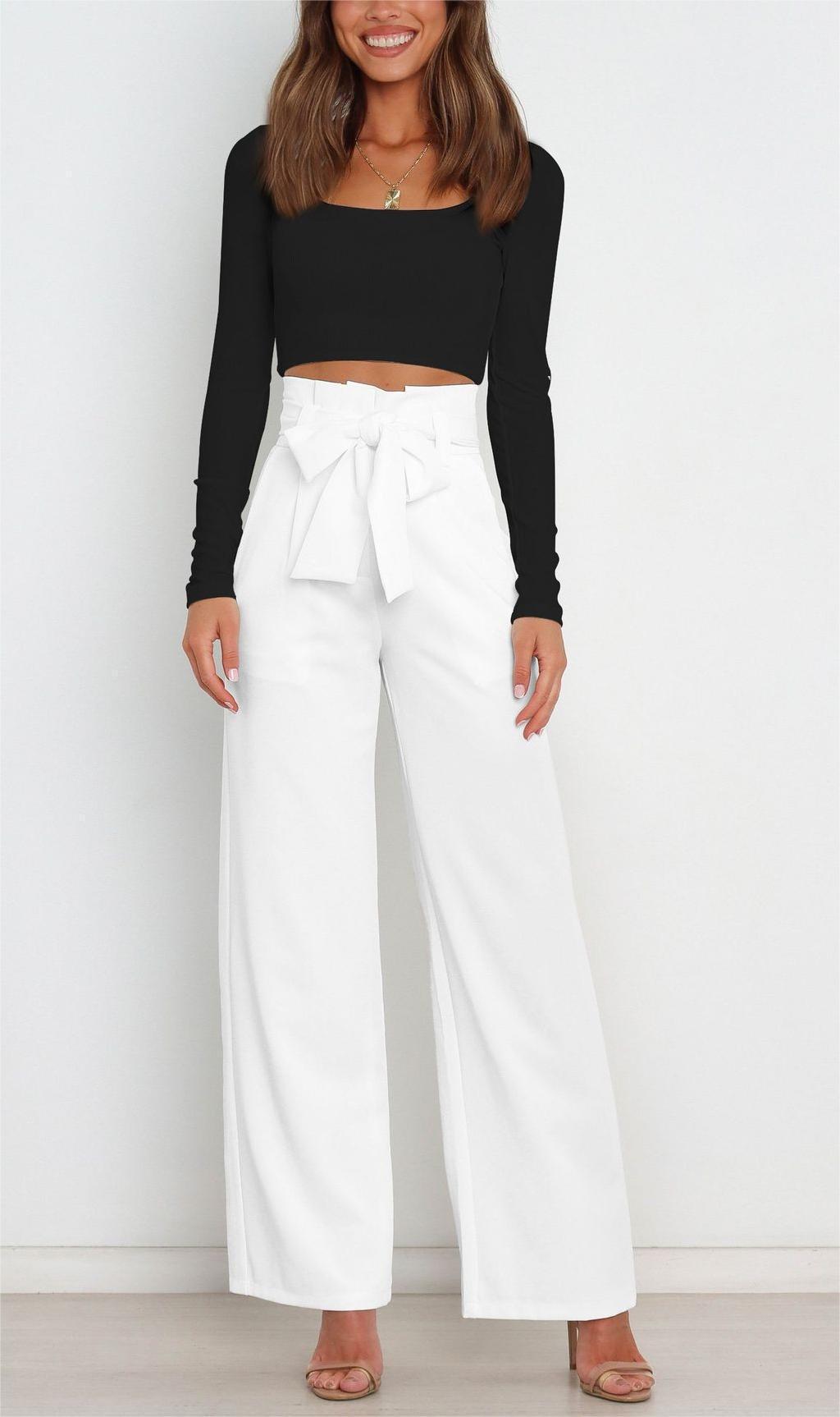 Wide fabric trousers for women with a tie belt and stylish pockets Lune London