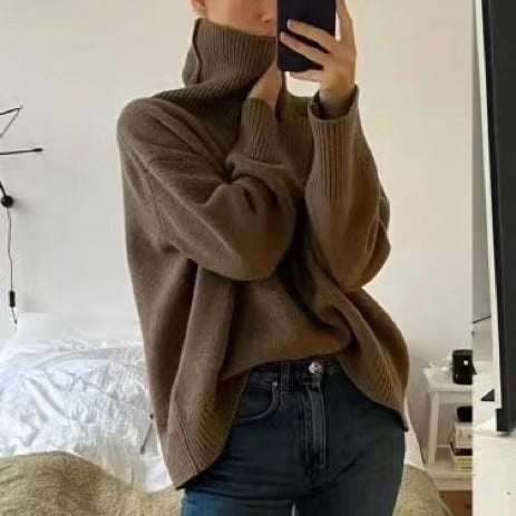 Women's Oversized Turtleneck Sweater with Ribbed Texture Lune London