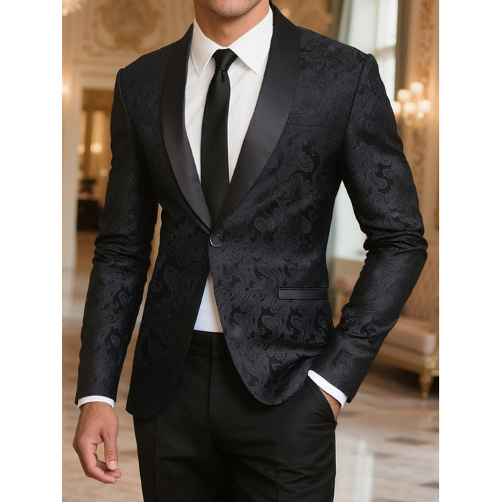 Luxury satin tuxedo blazer for men with floral jacquard pattern Lune London