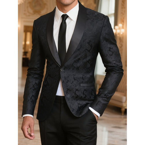 Luxury satin tuxedo blazer for men with floral jacquard pattern Lune London