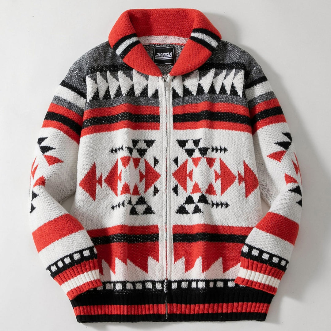 Men's knit jacket with geometric pattern and high collar Lune London