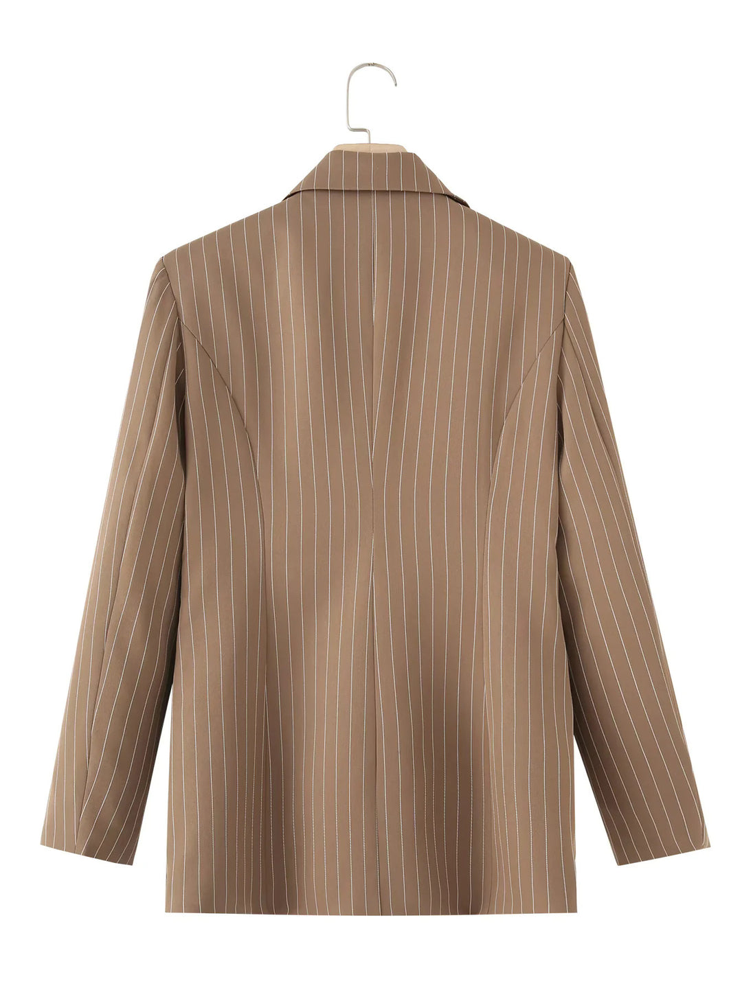 Fashion blazer jacket for women with asymmetrical collar and elegant fine stripes Lune London