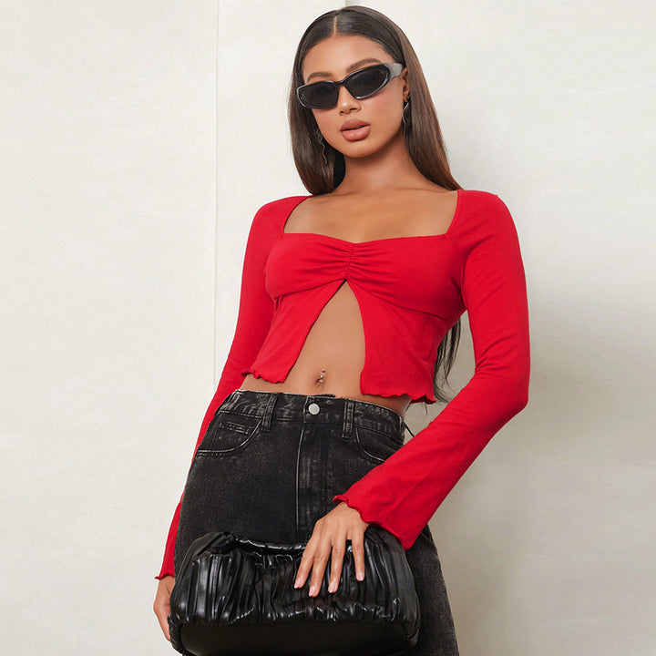 Short shirt for women with charming gathering elements and long sleeves Chic & Stil