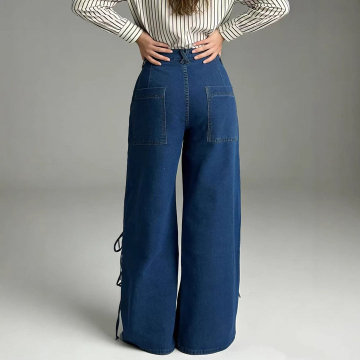 Women's flared jeans with trendy lacing detail and wide leg Lune London