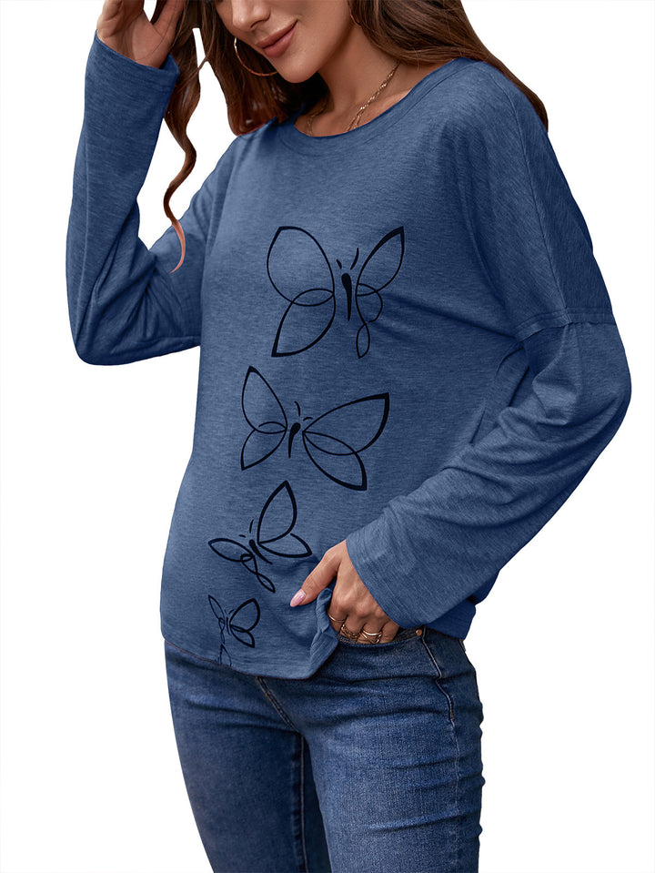 Long t-shirt for ladies with butterfly print and wide cut sleeves Lune London
