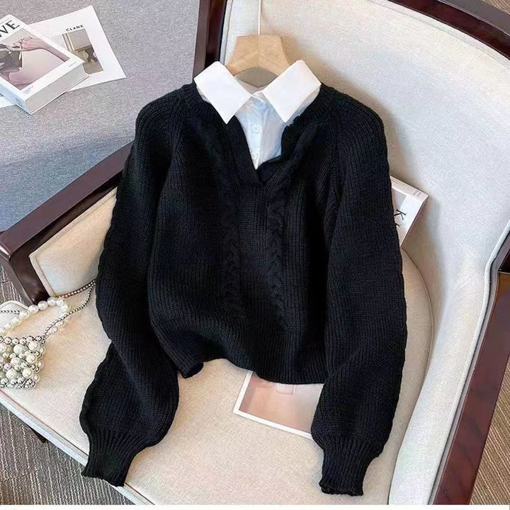 Pull en tricot épais pour femmes avec col en V et look fil Chic & Stil