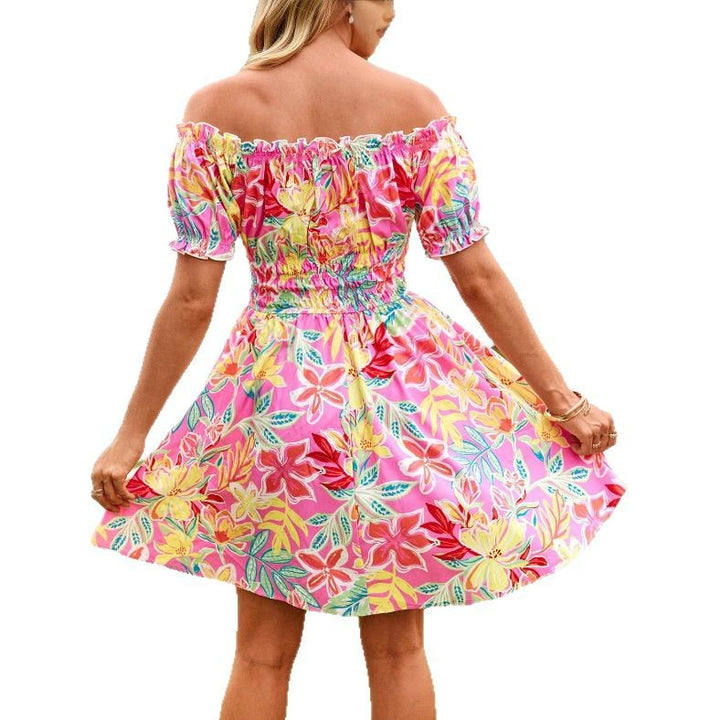 Robe d'été femme à épaules dénudées avec motif floral et éléments volants Chic & Stil