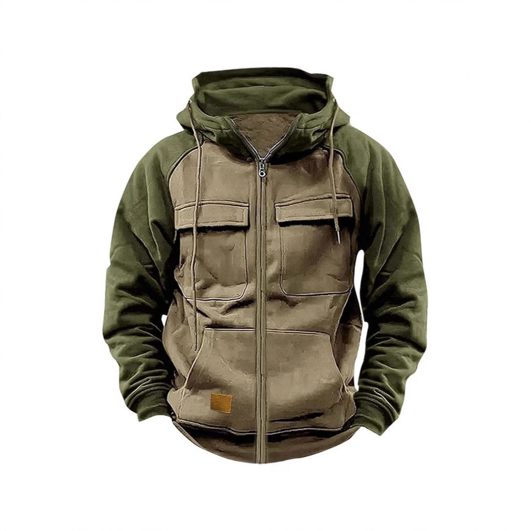 Sporty hooded jacket for men with practical chest pockets and warm fleece material Lune London