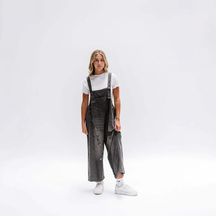 Ladies casual denim overall with trendy destroyed details Lune London