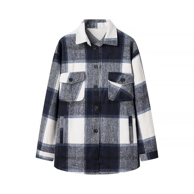 Veste en flanelle à carreaux pour femmes avec poches Chic & Stil