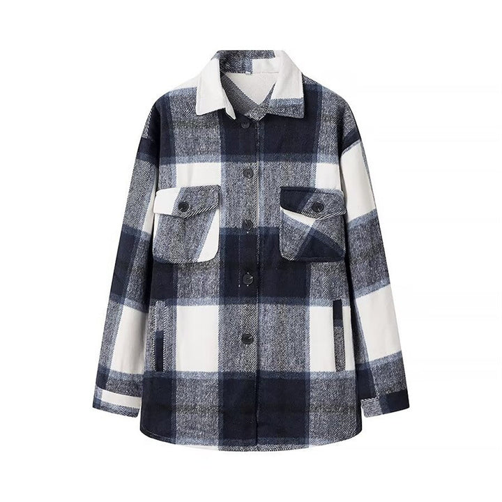 Veste en flanelle à carreaux pour femmes avec poches Chic & Stil