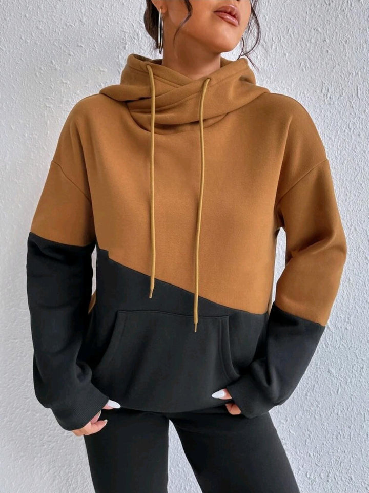 Ladies comfortable hoodie with asymmetrical color block design Lune London